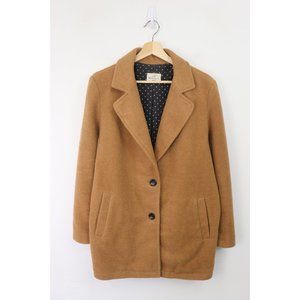 Marine Layer The Teddy Coat Notch Collar Wool Blend Single Breasted Jacket Camel
